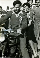 Editor of Haolam Hazeh, 1951, at motorcycle rally